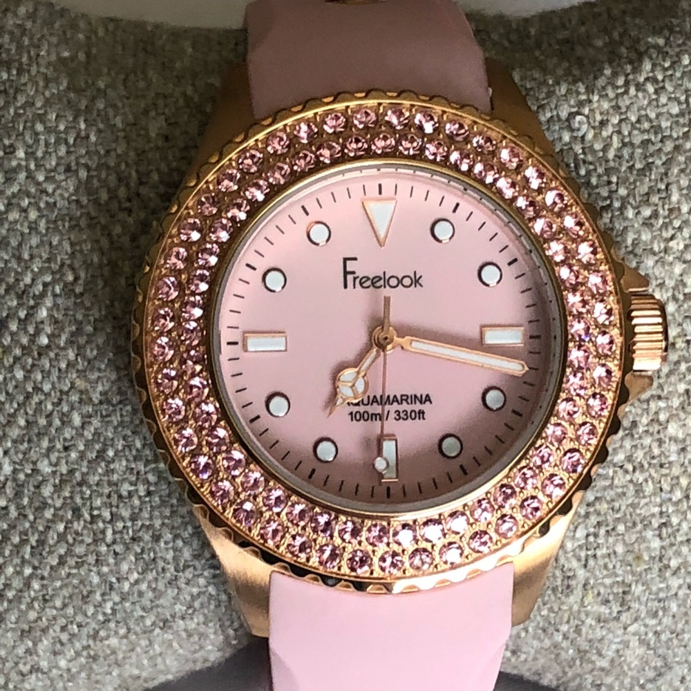 Freelook Pink Watch with Pink Swarovski Crystals